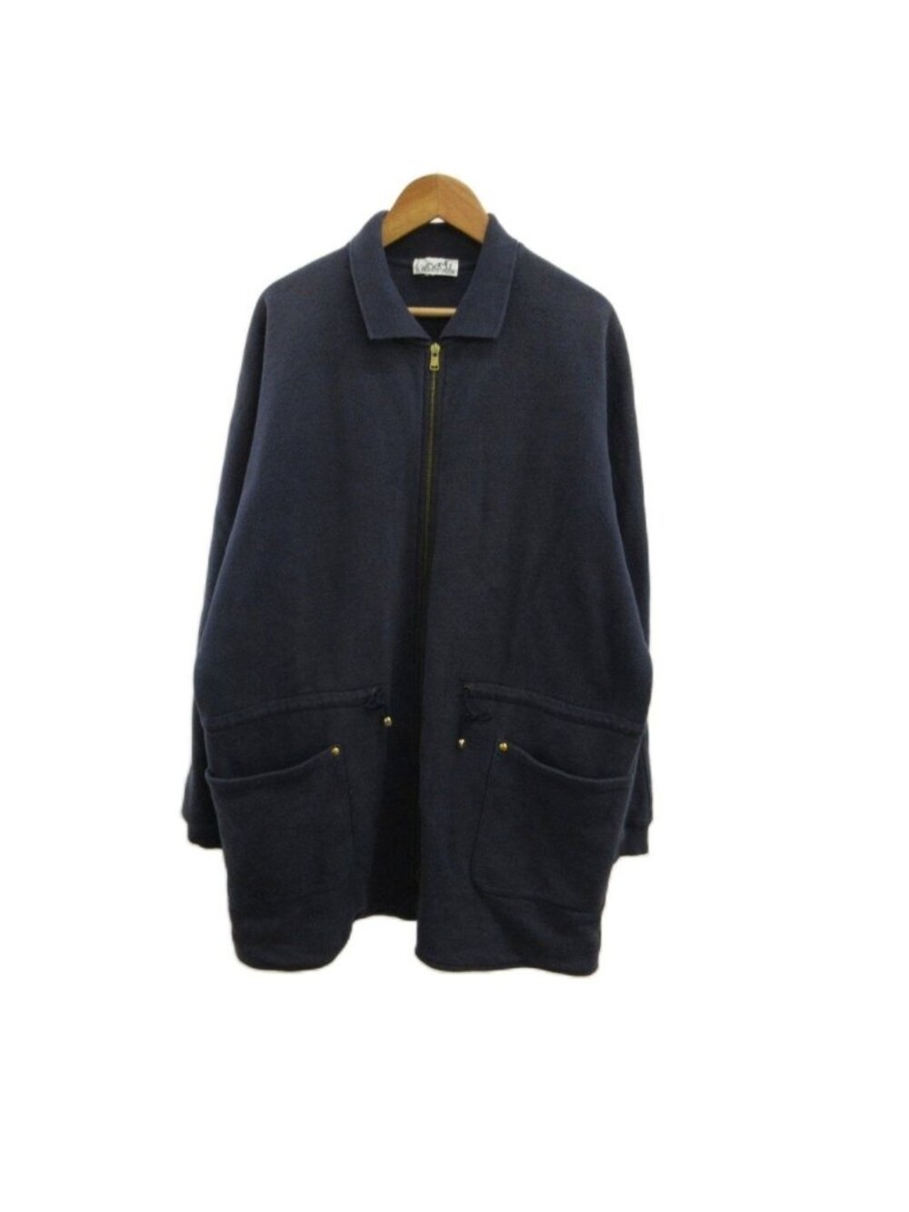 Hermes Jacket Mid Length Drawstring Zip Up Logo Embroidery Navy M